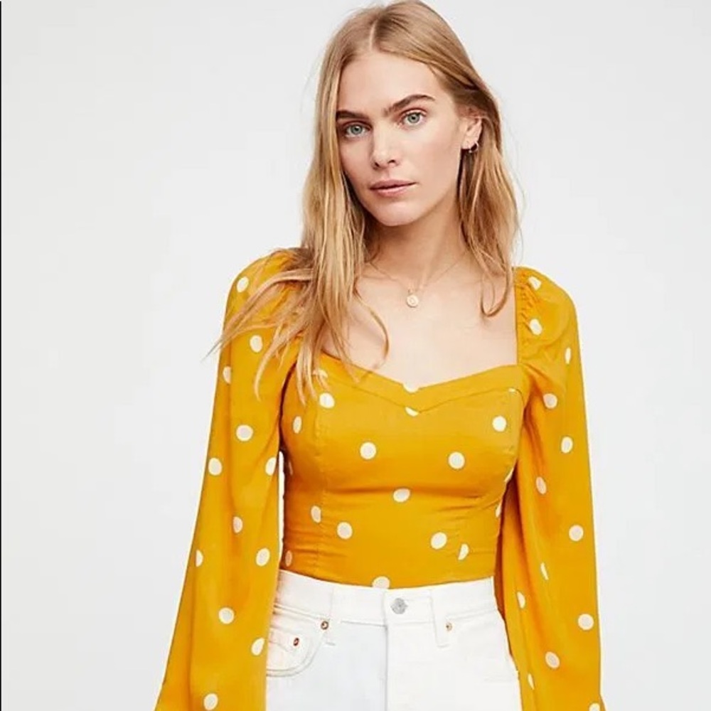 Free People Yellow Polka Dot Blouse